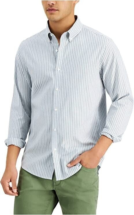 Translation missing: en.Michael Kors Cotton Slim Fit Stretch Striped Long Sleeve Shirt Lagon Multi-Large