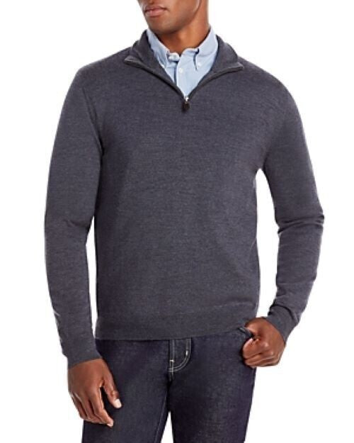 Translation missing: en.The Men's Store Designer Quarter-Zip Merino Wool Sweater in Med Grey-Small