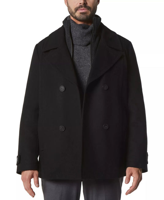 Translation missing: en.Marc New York Men's Danton Peacoat with Inset Bib Wool Blend Black-Size XL
