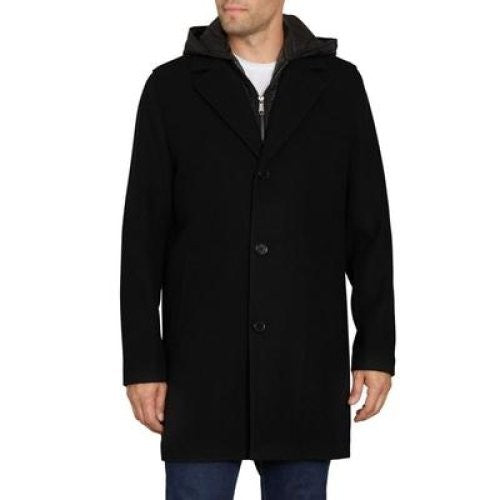 Translation missing: en.Sam Edelman Men's Single Breasted Coat with Quilted Bib Wool Blend Black-Large