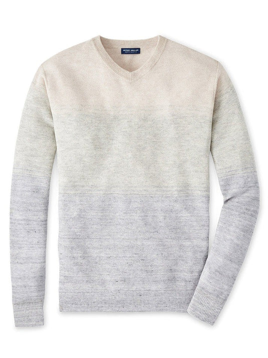 Translation missing: en.Peter Millar Crown Crafted Camden High V Neck Striped Sweater British Gray-2XL