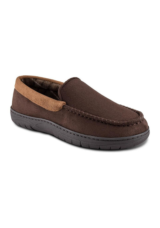 Translation missing: en.Haggar Mens Microsuede Venetian Slipper Plaid Fleece Lining Brown-XL 11-12