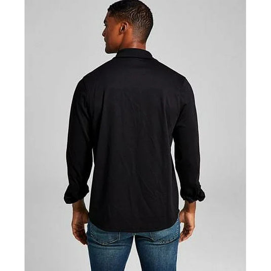 Translation missing: en.And Now This Men's Classic-Fit Solid Knit Button-Down Shirt in Black-Small