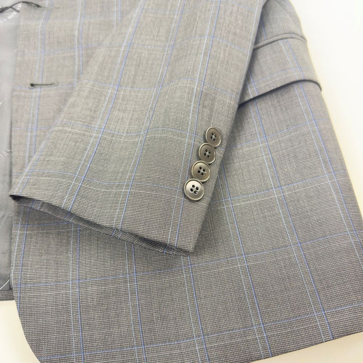 Translation missing: en.AX Armani Exchange Men's Modern-Fit Wool Plaid Blazer in Grey/Blue-38R