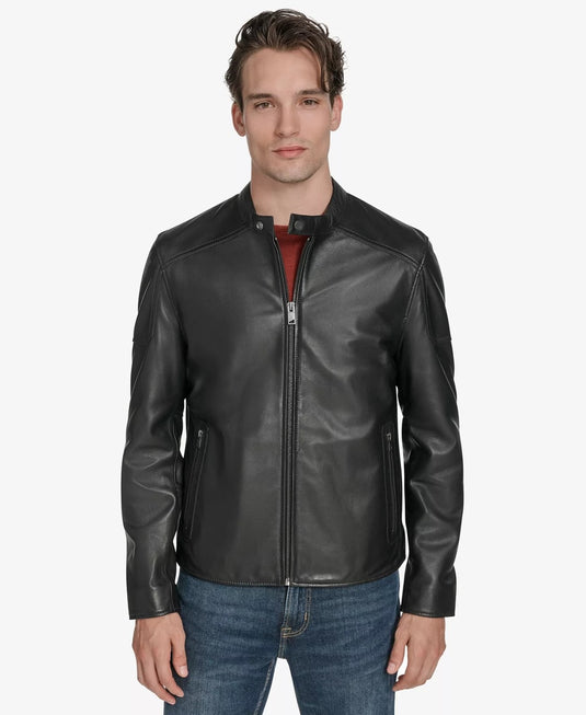 Translation missing: en.Marc New York Men's Maitlin Leather Moto Jacket Racer Style Black-Size Medium