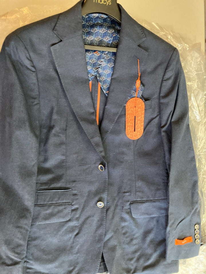 Translation missing: en.Tallia Men's Linen/Cotton Solid Slim Fit Blazer in Indigo-Size Medium 36-38R