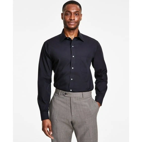 Translation missing: en.B by Brooks Brothers Men's Regular-Fit Solid Dress Shirt Black-16 32/33