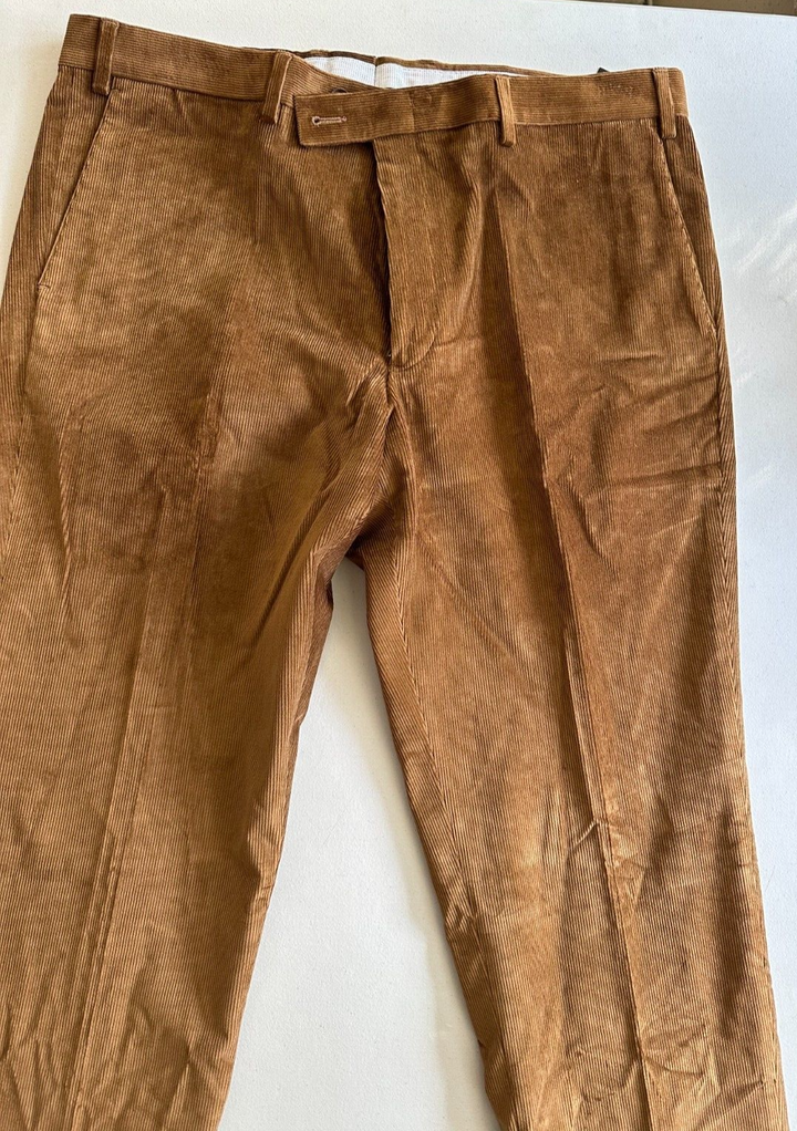 Translation missing: en.The Mens Store Designer Stretch Corduroy Regular Fit Pants Lt Brown-38R Unhemmed