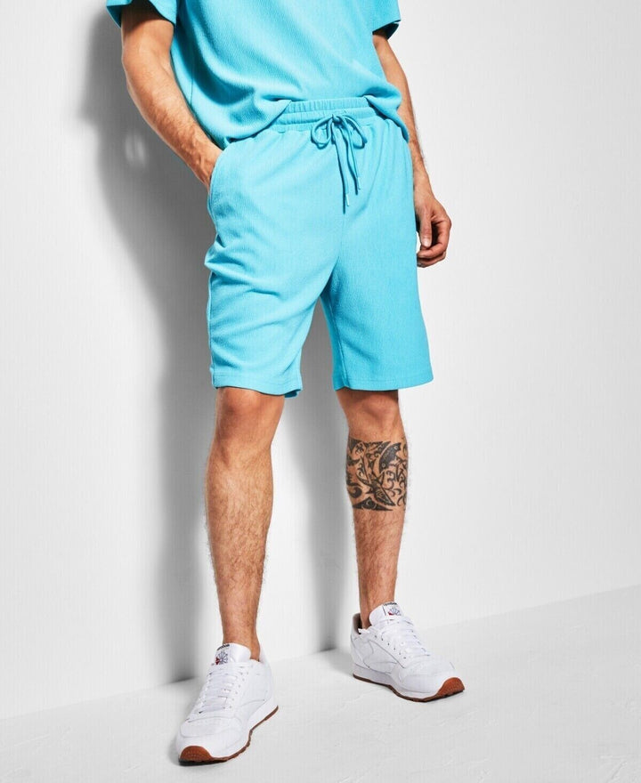Translation missing: en.Royalty by Maluma Men's Relax-Fit Textured Ottoman Stripe Shorts Scuba Blue-Sm