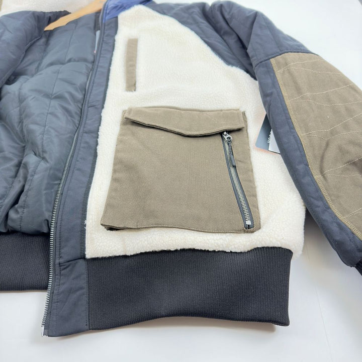 Translation missing: en.Bass Outdoor Men's Mixed-Media Full-Zip Bomber Jacket - Antique White Multi-XL