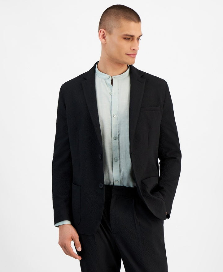 Translation missing: en.Alfani Sport Coat Mens Small 32-34 Deep Black Classic-Fit Textured Seersucker