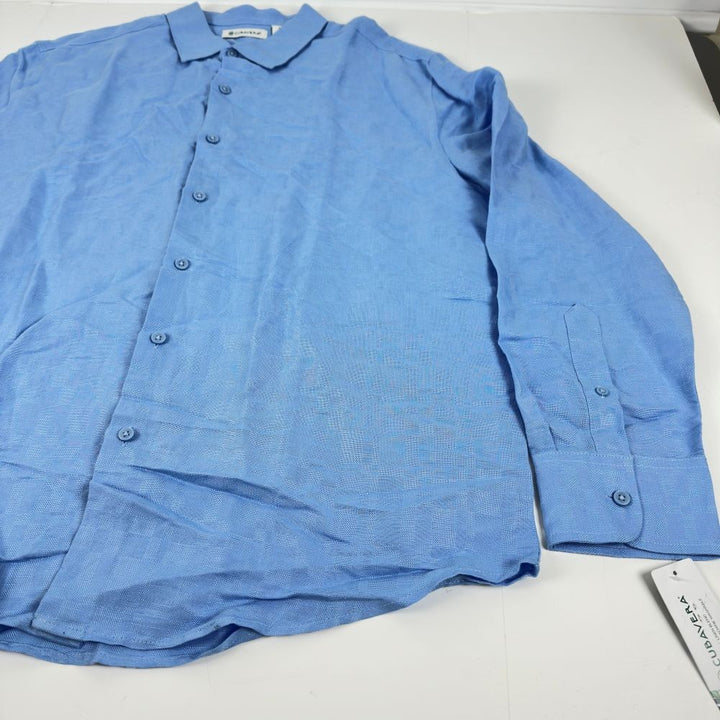 Translation missing: en.Cubavera Men's Long Sleeve Button Front Linen Blend Dobby Shirt Placid Blue-XL