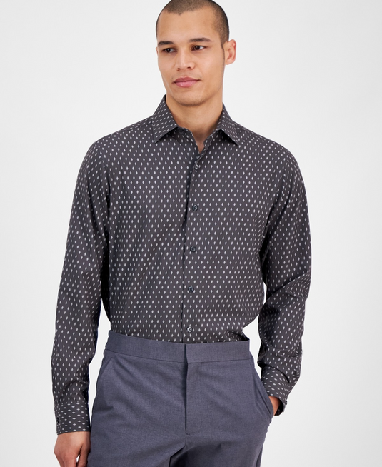 Translation missing: en.Alfani Mens Slim Fit  Dress Shirt Dash Diamond Print Shirt Grey-14-14.5 32/33