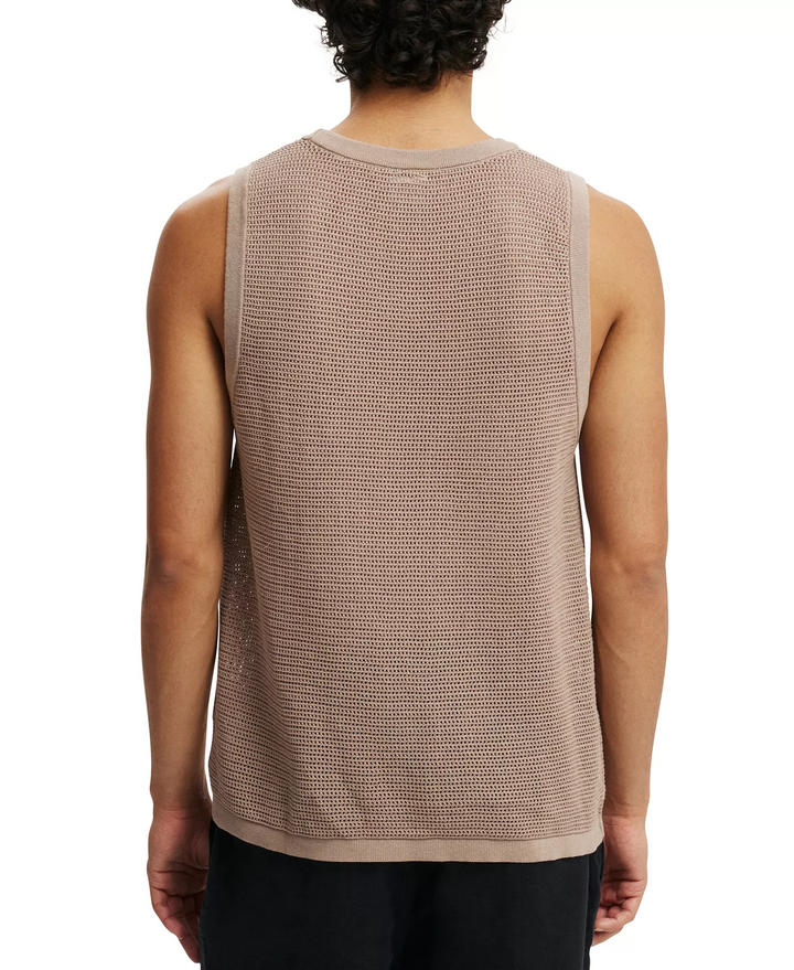 Translation missing: en.Cotton On Men's Open Knit Tank Top Loose Fit in Taupe-Medium
