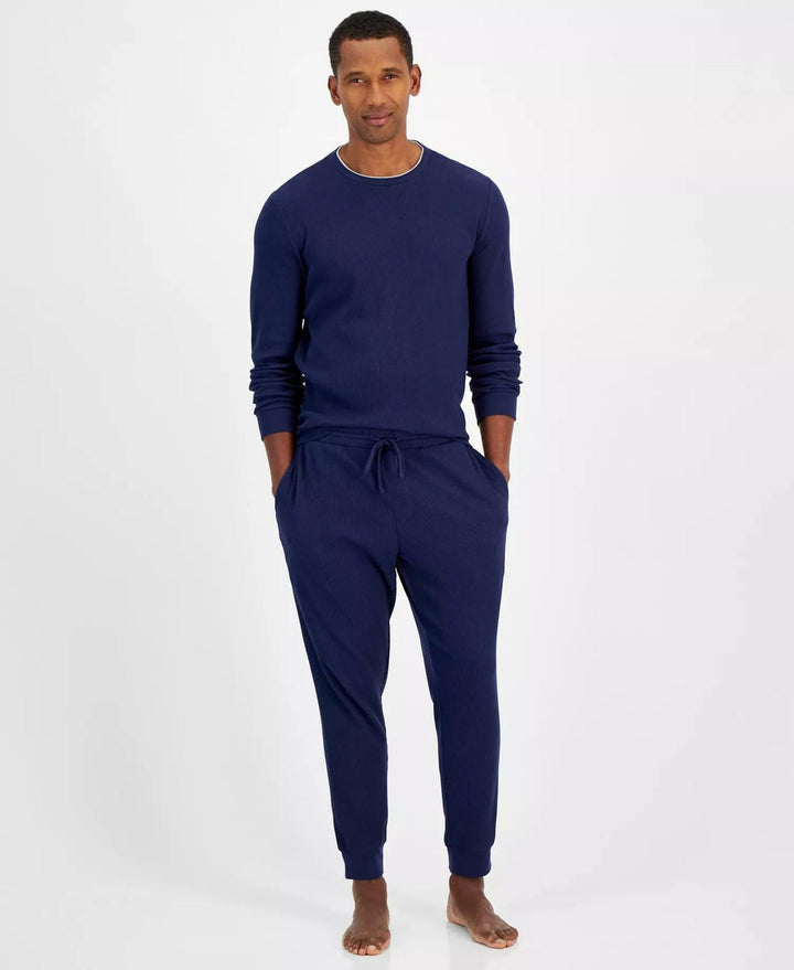 Translation missing: en.Club Room Men's Waffle Long-Sleeve T-Shirt &amp; Pajama Pant Set Blue Notte-Medium