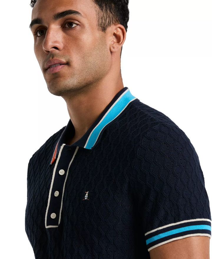 Translation missing: en.Original Penguin Men's  Cotton Pointelle Ribbed Sweater Polo Shirt Blue-XL