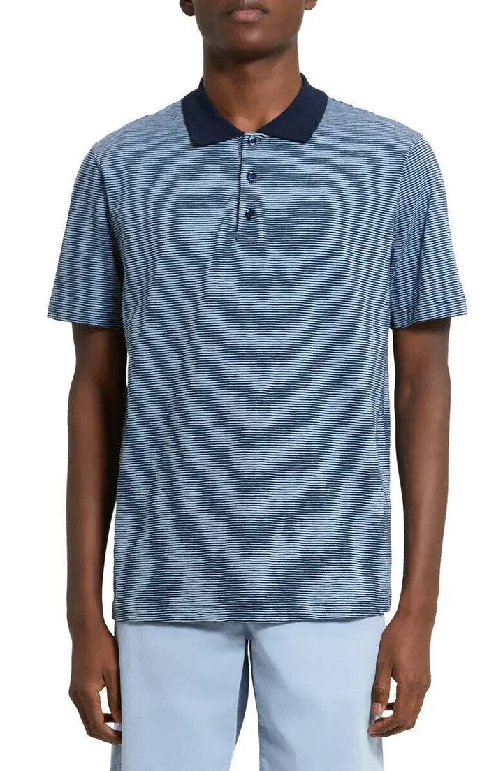 Translation missing: en.Theory Men's Bron Stripe Cosmos Slub Cotton Polo in ORY Baltic/Heron-Medium