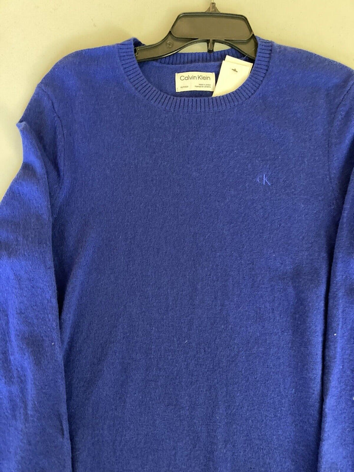 Translation missing: en.Calvin Klein Men's Solid Crewneck Merino Wool Sweater Kinetic Blue-XS