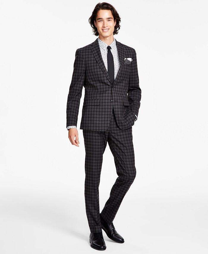 Translation missing: en.Bar III Men's Skinny-Fit Stretch Check Dress Pants in Brown Check-32x32