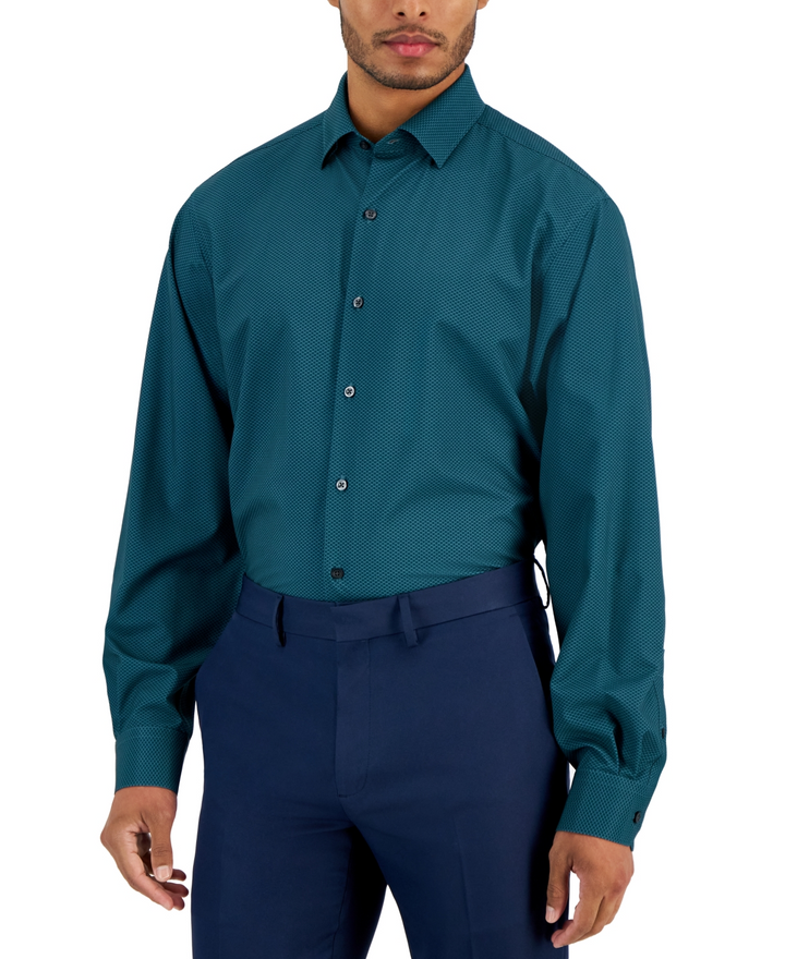 Translation missing: en.Alfani Men's Regular-Fit Maple Geo-Print Dress Shirt Stretch Teal-16-16.5 32/33