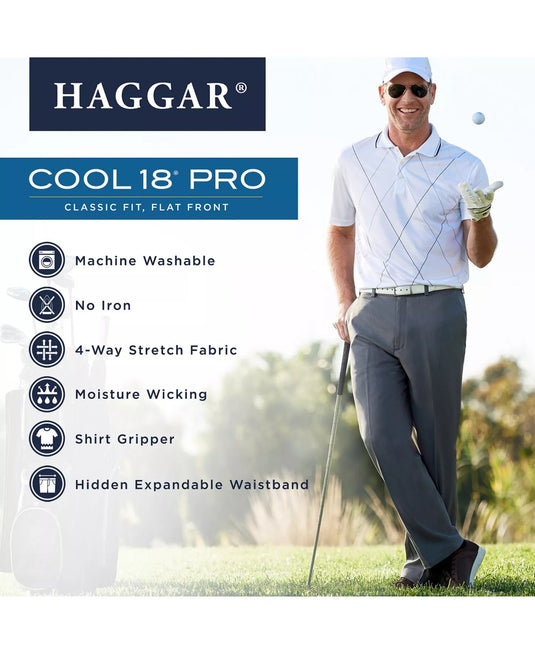 Translation missing: en.Haggar Men's Cool 18 Pro Reg-Fit 4-Way Stretch Moisture-Wick Pants Navy-38x30