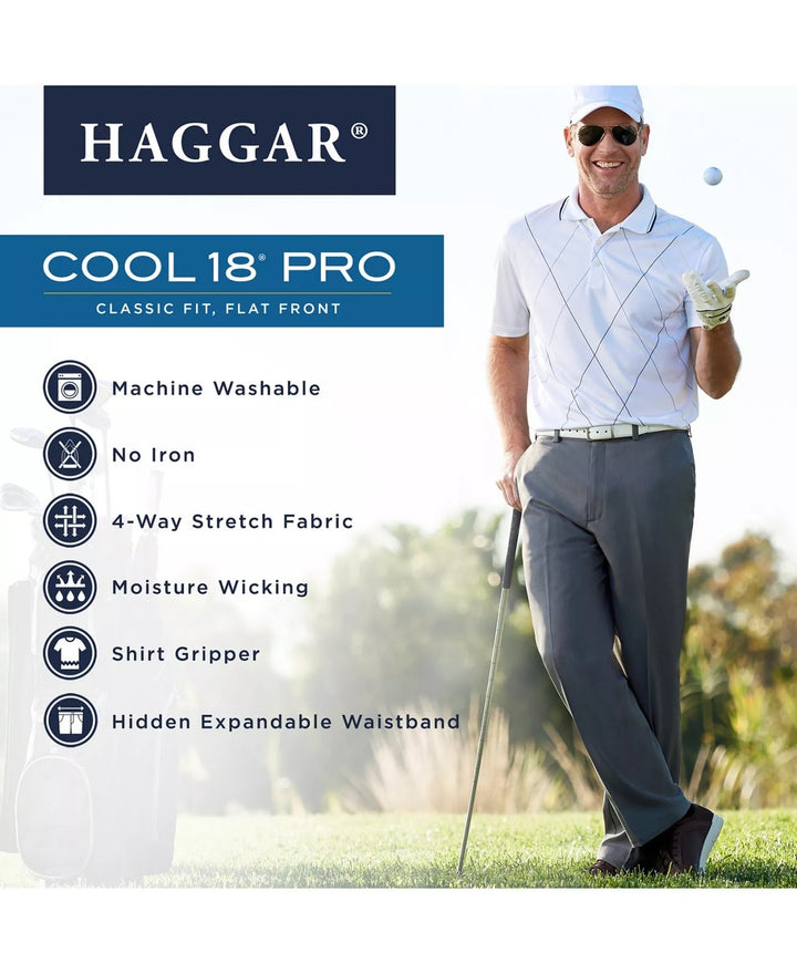Translation missing: en.Haggar Men's Cool 18 Pro Reg-Fit 4-Way Stretch Moisture-Wick Pants Navy-38x30