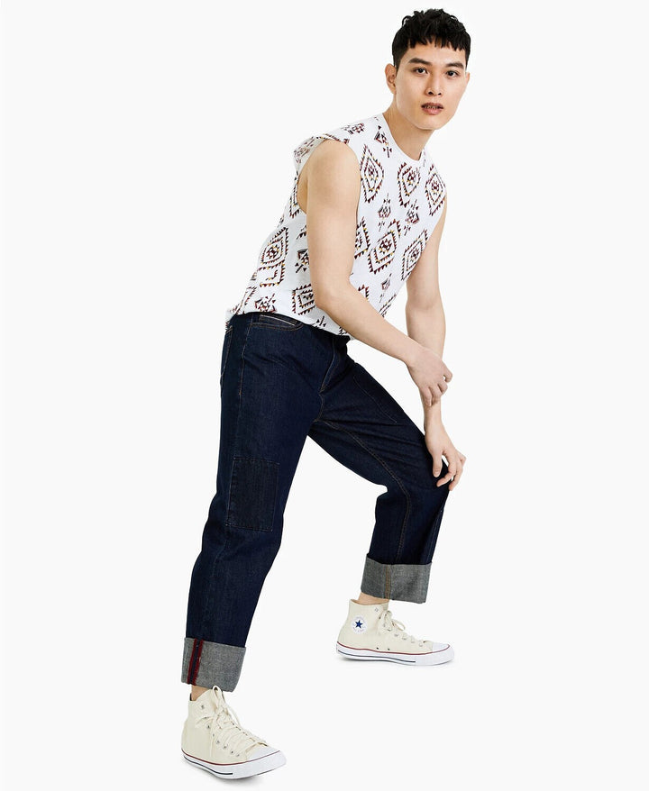 Translation missing: en.Sun + Stone Men's Kingsley Relaxed-Fit Patched Jeans in Blue Stone Wash-Size 31