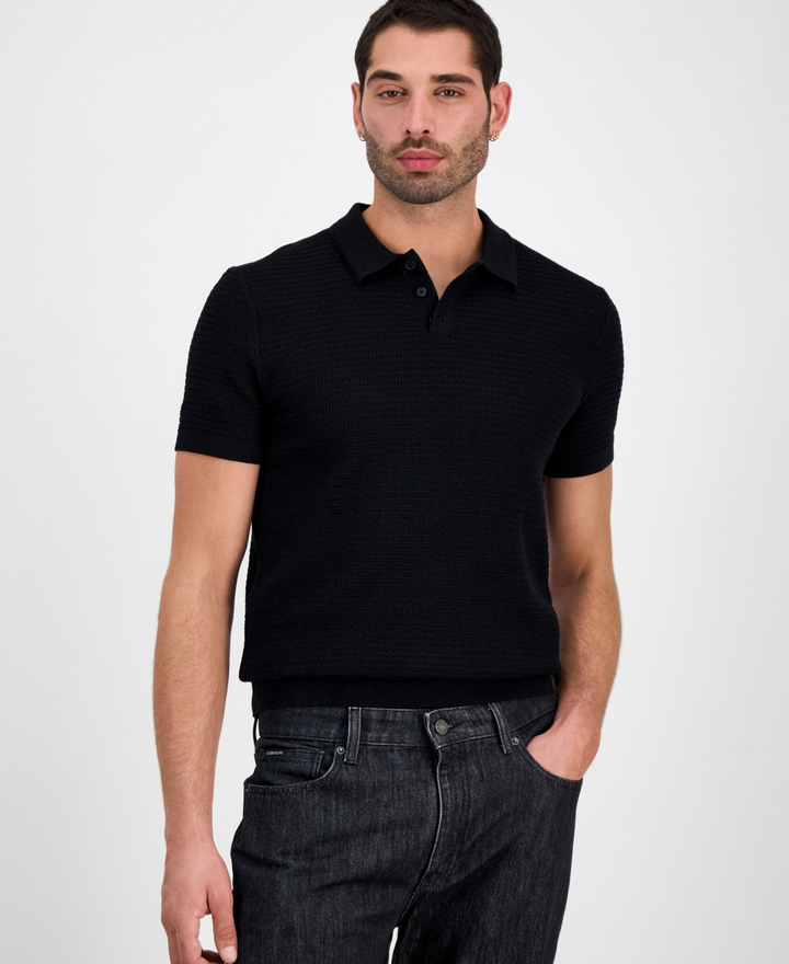 Translation missing: en.Guess Men's Raymond Short Sleeve Textured Polo Shirt Jet Black-2XL
