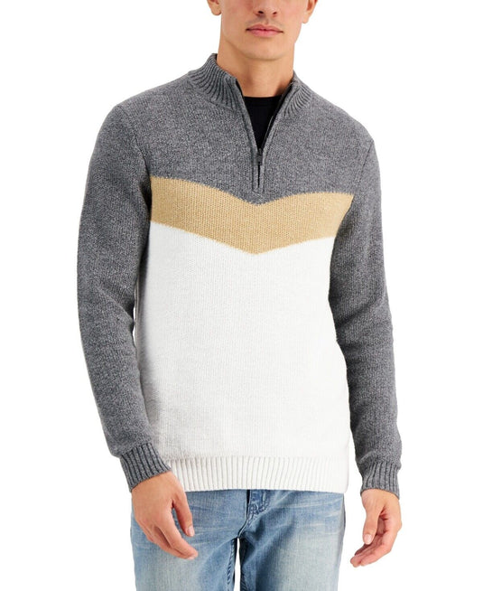 Translation missing: en.Alfani Men's Chevron Quarter-Zip Sweater in Winter Ivory-Size Small