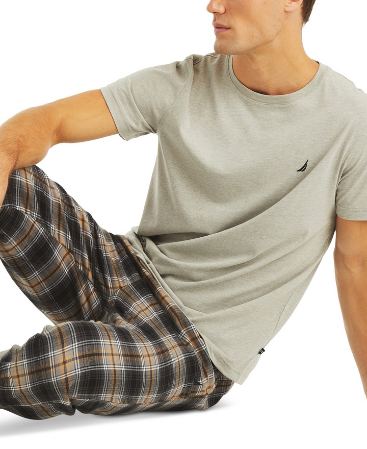 Translation missing: en.Nautica Men's Plaid Pajama Pants &amp; Solid Pajama T-Shirt Set Grey Heather-Small
