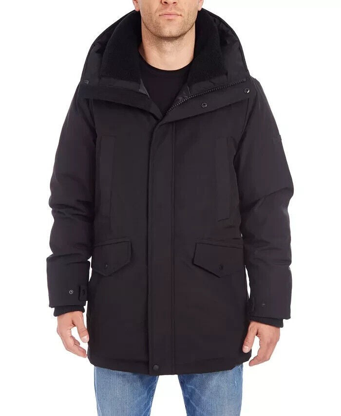 Translation missing: en.Vince Camuto Men's Parka With Sherpa Lined Hood Trim Jacket Black-2XL