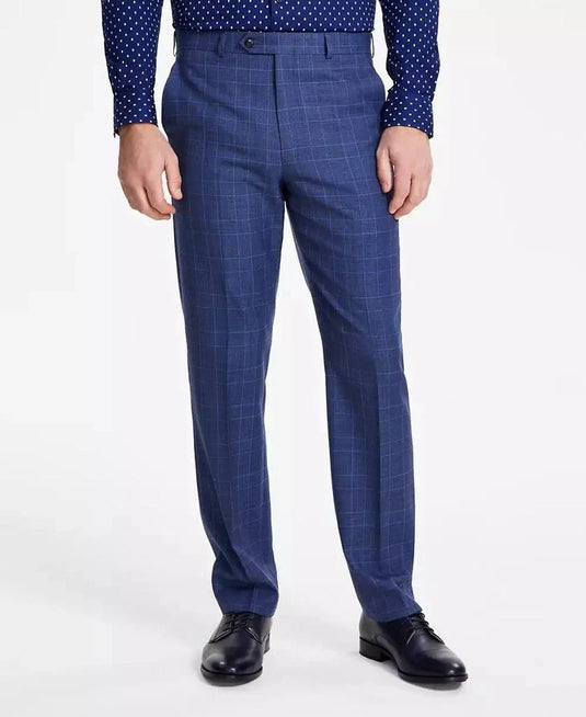 Translation missing: en.Michael Kors Malone Dress Pants Mens 40x30 Blue Plaid Reg-Fit Stretch Wool-Blnd