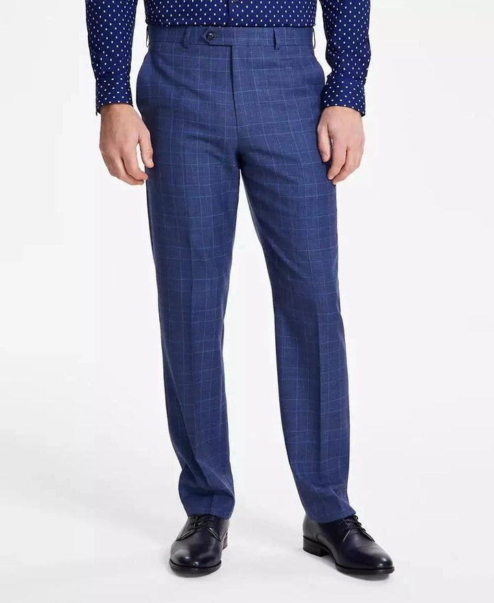Translation missing: en.Michael Kors Malone Dress Pants Mens 40x30 Blue Plaid Reg-Fit Stretch Wool-Blnd