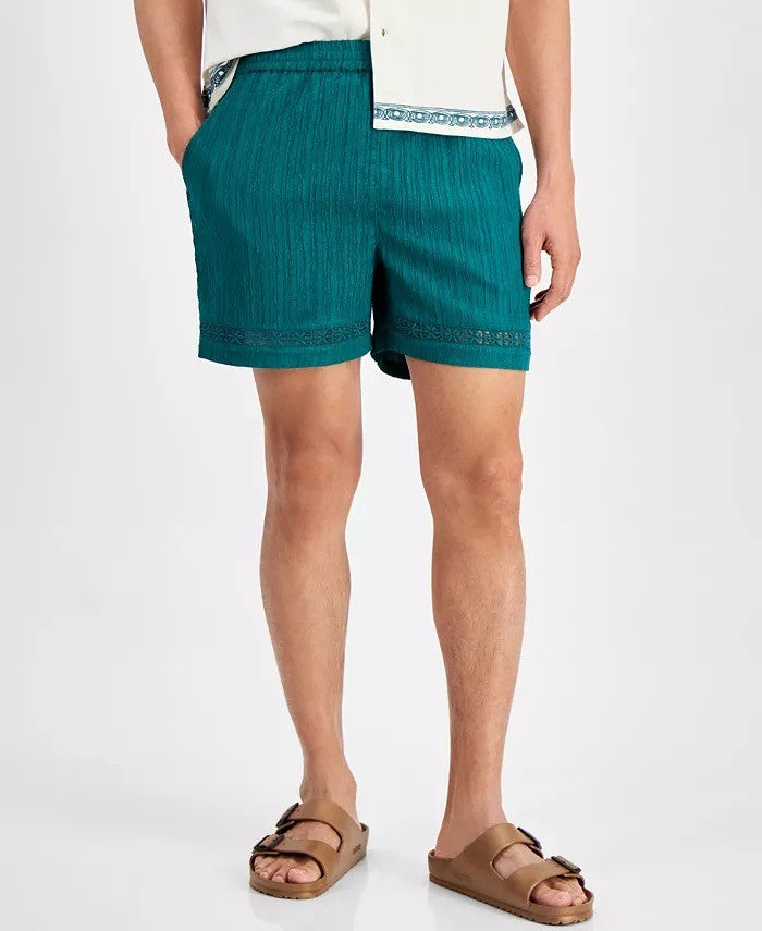 Translation missing: en.Native Youth Men's Relaxed-Fit Seersucker Shorts - Teal-30W