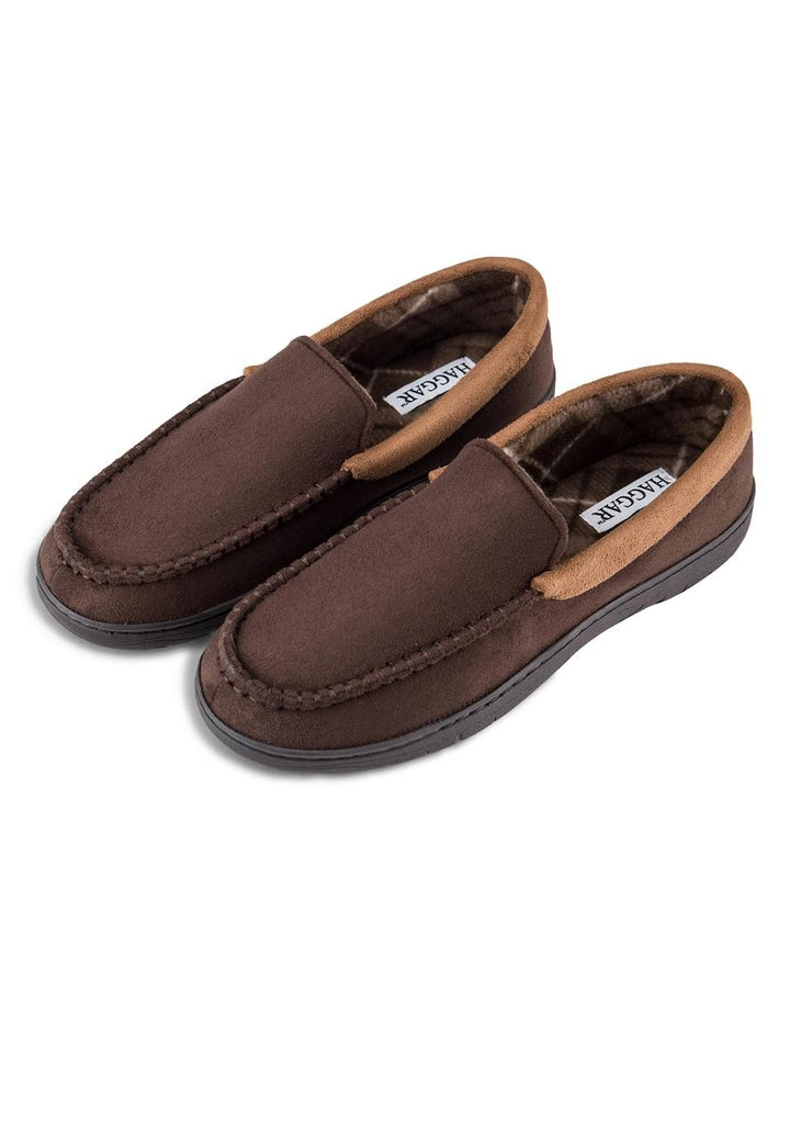 Translation missing: en.Haggar Mens Microsuede Venetian Slipper Plaid Fleece Lining Brown-XL 11-12