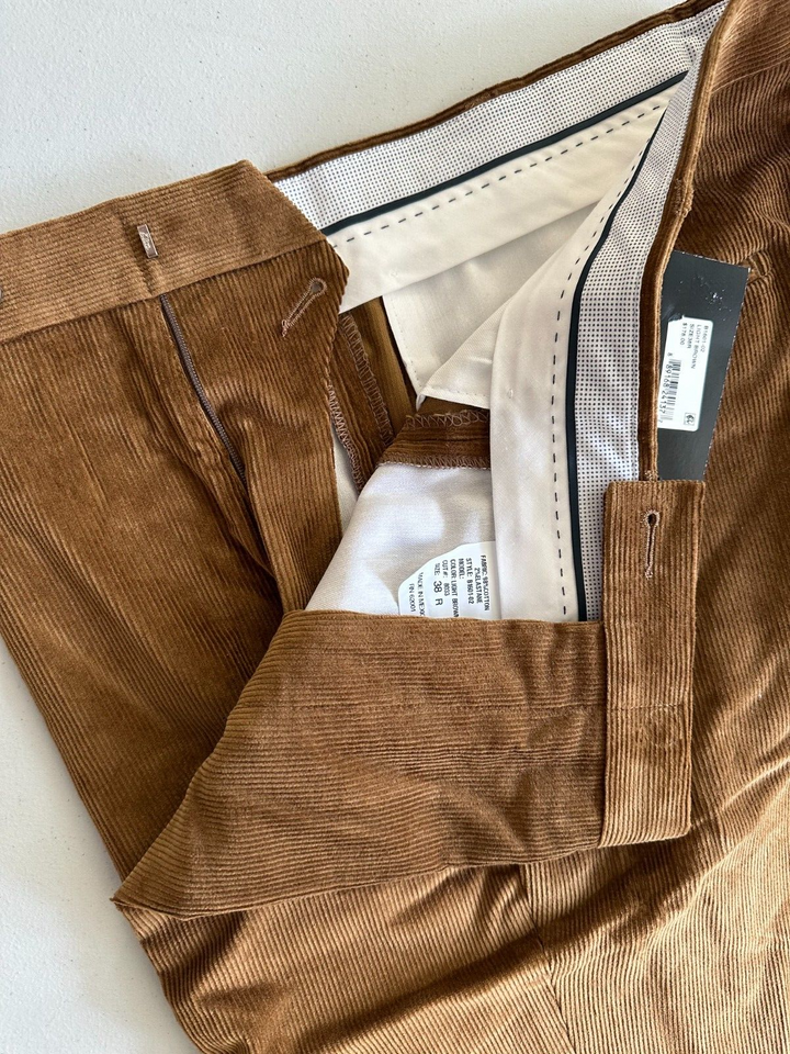Translation missing: en.The Mens Store Designer Stretch Corduroy Regular Fit Pants Lt Brown-38R Unhemmed