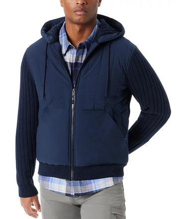 Translation missing: en.Bass Outdoor Sweater Jacket Mens Medium Navy Blaze Mixed Media Zip-Front Hooded
