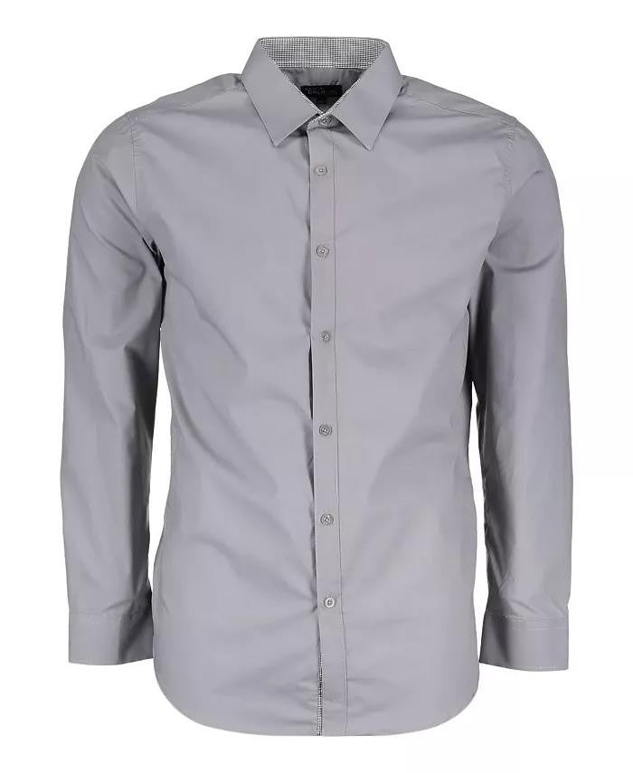 Translation missing: en.Galaxy By Harvic Mens Long Sleeve Solid Slim Fit Dress Shirts Grey-Small