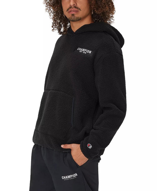 Translation missing: en.Champion Solid Faux-Shearling Pullover Hoodie in Black-Size Large