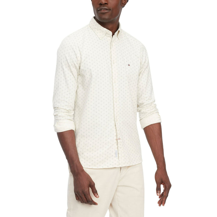 Translation missing: en.Tommy Hilfiger Men's Flex Slim-Fit Brushed Twill Printed Shirt Ecru-2XL