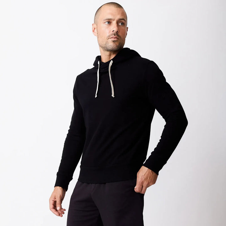 Translation missing: en.Monrow Men's Cotton Blend Waffle Knit Thermal Hoodie in Black-Size Small