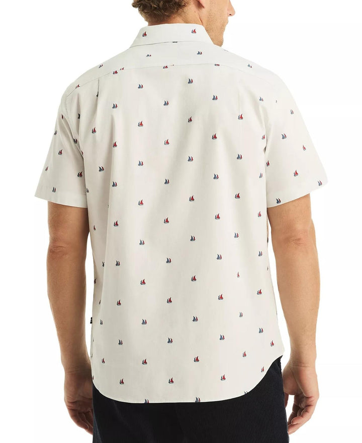 Translation missing: en.Nautica Men's Short Sleeve Button Front Sailboat Print Shirt Bright White-Medium