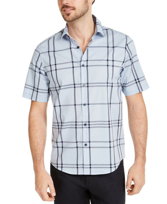Translation missing: en.Alfani Men's Dennis Plaid &amp; AlfaTech Gingham Shirt Blue Grey 2 Shirts-Small