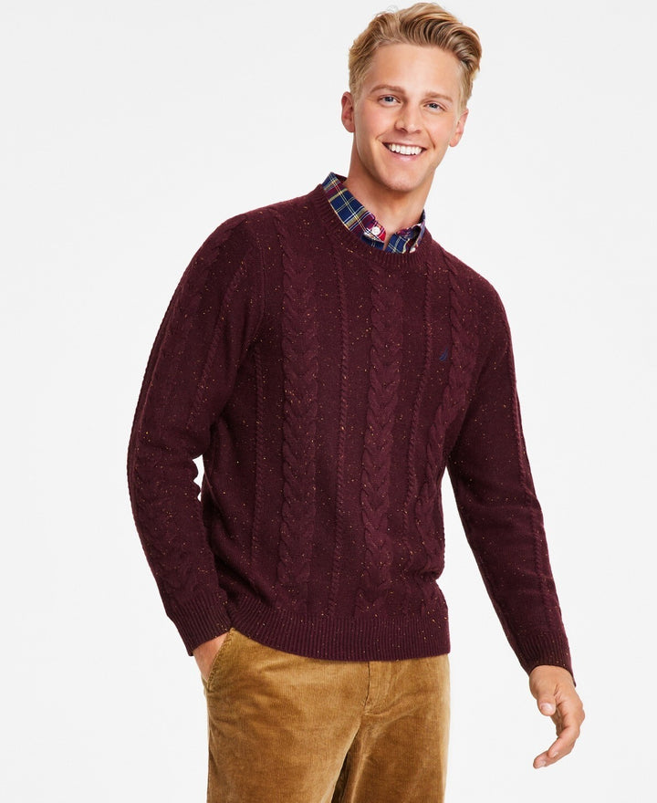Translation missing: en.Nautica Men's Cable Knit Pullover Crewneck Sweater - Shipwreck Burgundy - Small