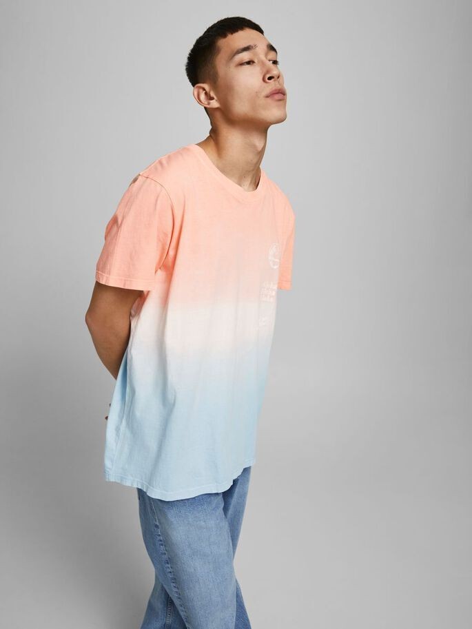 Translation missing: en.Jack &amp; Jones Men's Joralooha Oversized Fit Dip Dye Crewneck Tee Coral-Large