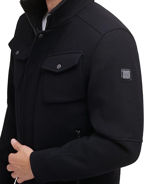 Translation missing: en.Kenneth Cole Mens Textured Wool Blend Sherpa Inner Collar Jacket Black-Medium