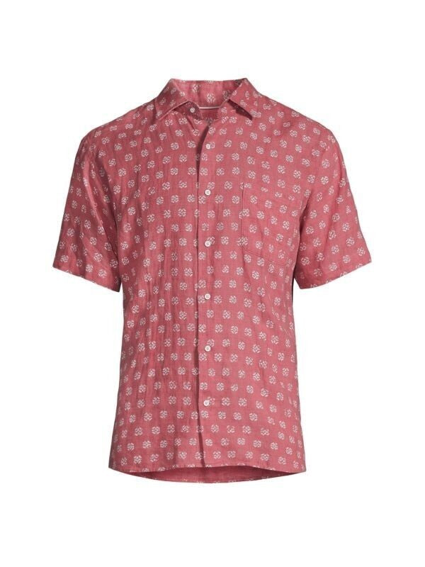 Translation missing: en.Peter Millar Men's Kiva Beach Linen Sport Shirt in Fruit Punch Red - Size Medium
