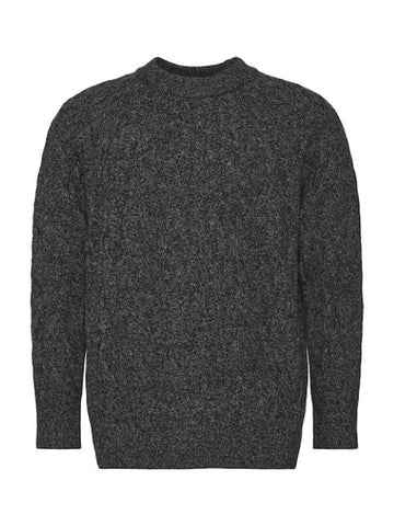 Translation missing: en.Calvin Klein Men Lambswool Blend Cable-Knit Crewneck Sweater Med Gray Marl-Large