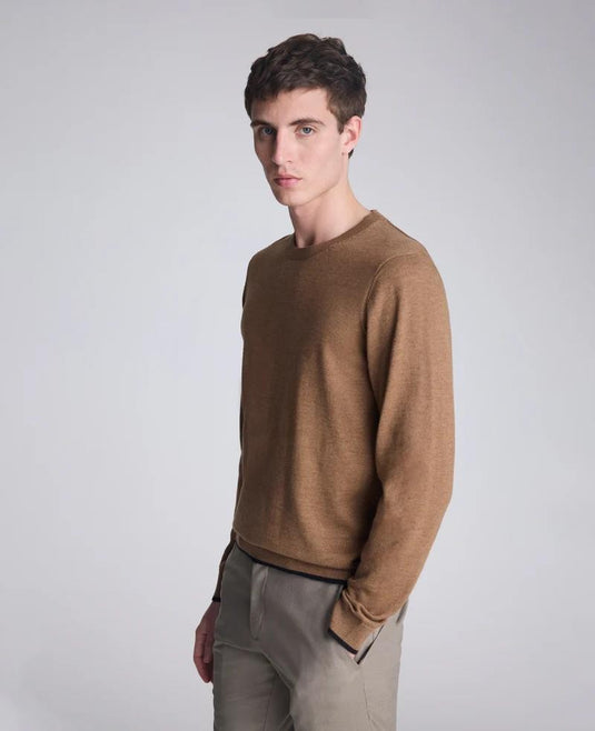 Translation missing: en.Kenneth Cole Men's Sweater Heather Brown Size 2XL Tipped Sleeve Crew Neck