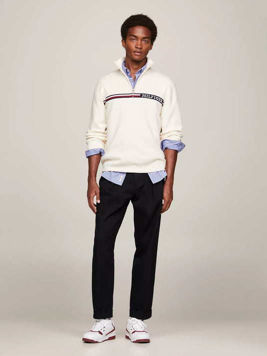 Translation missing: en.Tommy Hilfiger Men's Stripe Quarter-Zip Sweater - Calico Tan-2XL